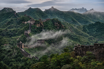 Beautiful Great Wall of China in the mist