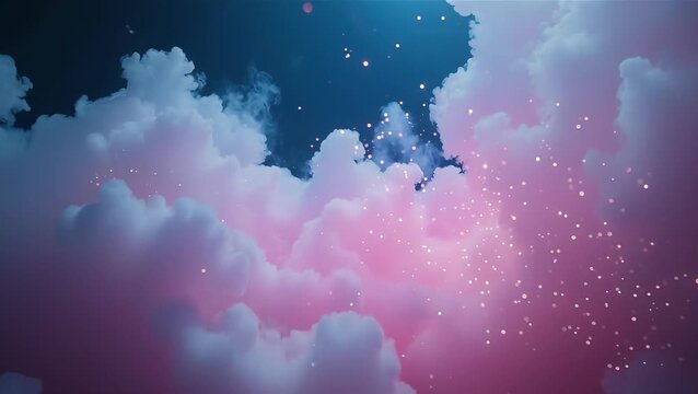 Dreamy Pink and Blue Cloudscape with Sparkling Stars