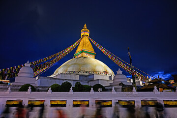 Sacred Bouddhanath stupa at night - Kathmandu, Nepal