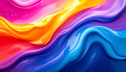 Abstract liquid motion background featuring flowing glossy paint-like forms, smooth motion blur streaks, vibrant modern color palette, layered depth and reflections
