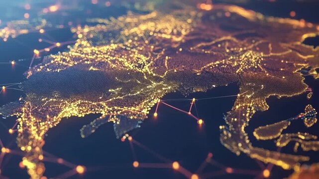 Exploration of global business connections through illuminated network visualization, Global business concept of connections and information transfer in the world from singapore