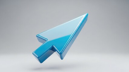 Shiny blue computer mouse cursor pointer icon hovering on gray background with subtle shadow effect for technology and digital concepts