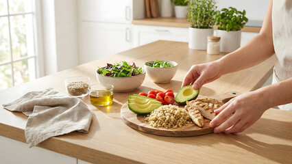 Healthy Lunch Meal Prep with Fresh Ingredients in Home Kitchen