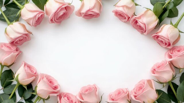 Soft pink rose frame with scattered petals creating romantic floral border pink rose border with