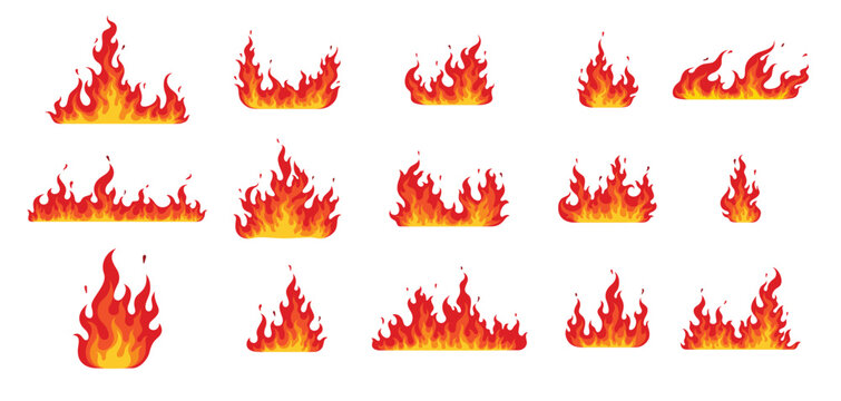 cartoon fire flames bonfire and burning firewall