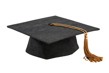 A black graduation cap with a gold tassel