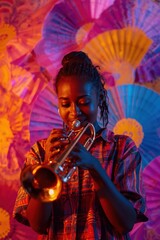 Musician playing trumpet on stage