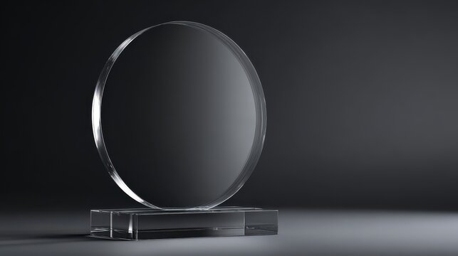 Blank circular glass trophy award template on a dark background