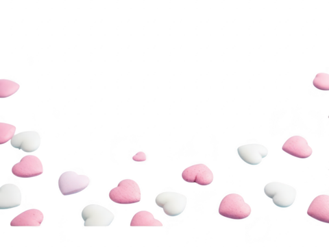 Pink and white hearts floating on transparent background for valentines day or love themed greeting card or social media post - Powered by Adobe
