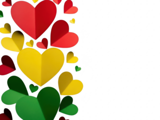 A colorful collection of hearts in different sizes and colors on a transparent background