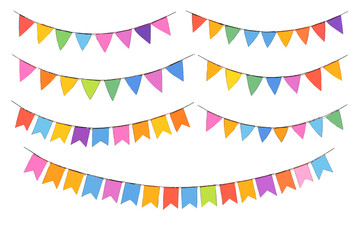 Colorful Bunting Flags Glowing Against a Gradient Background