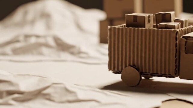 Cardboard Moving Truck Driving Across Paper Map