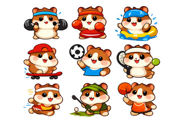 Obraz premium Cute Hamster Athletes Posing with Sports Equipment