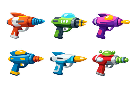 Collection of six colorful retro sci-fi ray guns