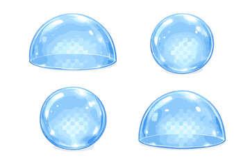 Transparent blue spheres and domes on a gray background