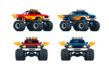 Four monster trucks with flames © icon_art