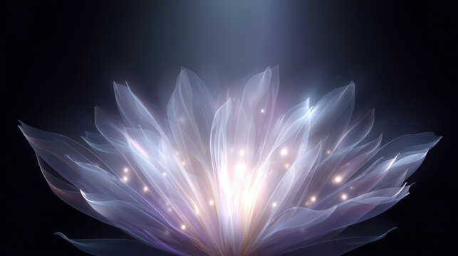 An abstract glow of a flower blooming in soft rays of light, a concept of ethereal energy and spiritual awakening