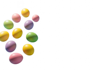 Colorful easter eggs on transparent background in a decorative arrangement