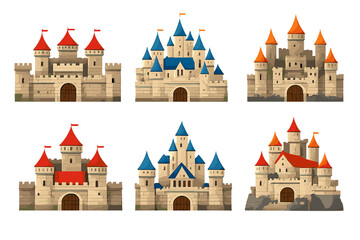 Collection of Fantasy Castles with Colorful Turrets © icon_art