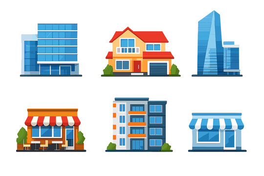 Collection of diverse building illustrations