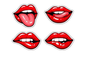 Set of four pop art style red lips stickers