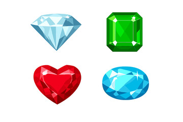 Fototapeta premium Four glowing gemstones on a gradient background