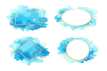 Four watercolor frames with gold accents on a striped background