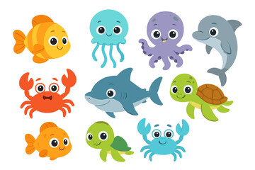 Cute cartoon ocean animals
