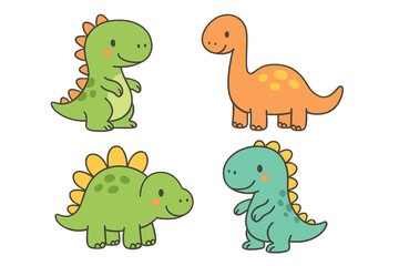 Obraz premium Four Cute Cartoon Dinosaurs on Textured Background