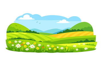 Obraz premium Animated spring landscape with rolling hills and wildflowers