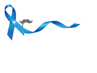 Blue ribbon with gray mustache symbol on transparent background for awareness or support