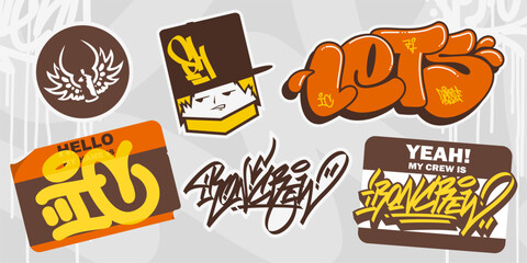 Trendy Abstract Urban Graffiti Style Stickers With Some Street Art Lettering Template Set