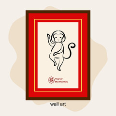 Doodle artwork monkey with chinese character &ldquo;猴&rdquo; (H&oacute;u) means monkey. EPS 10.