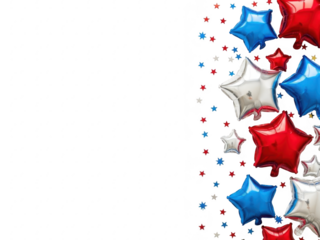 Colorful star shaped balloons and stars on transparent background for festive decoration
