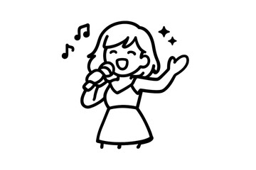 Obraz premium Person singing into a microphone with musical notes and sparkles