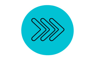 Obraz premium Three white arrows pointing right inside a bright blue circle