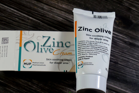 Cairo, Egypt, December 25 2025: Zinc Olive cream, topical product for babies, that combines zinc oxide and olive oil to create a soothing, protective barrier cream for treating diaper rash and dryness