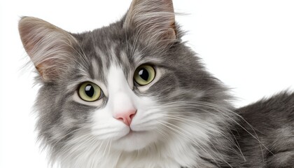 Obraz premium Charming Close-Up of a LaPerm Cat with Soft Fur and Expressive Eyes Against a Clean White Background