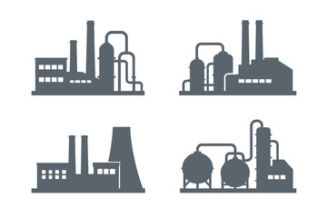 Industrial Factory Silhouettes on Dark Background