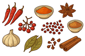 Assortment of fresh spices and aromatics for cooking