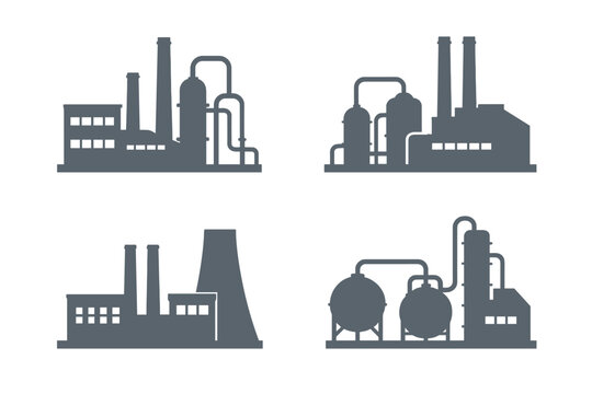 Industrial Factory Silhouettes on Dark Background