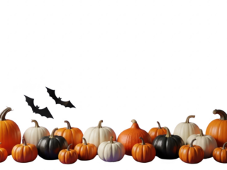 Halloween pumpkins and bats on isolated transparent background for spooky decoration