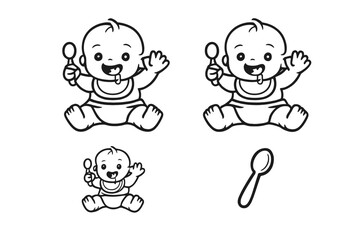 Obraz premium Cute cartoon baby icons with spoon