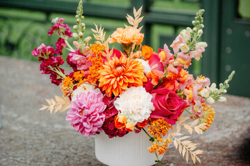 Elegant Wedding Floral Decoration in Summer, Beautiful Floral Arrangement for a Marriage Ceremony in Natural Light © Joern