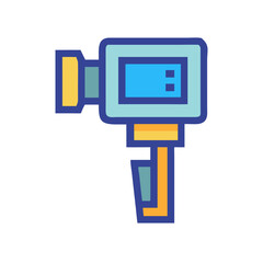 Retro-style video camera icon, light blue and yellow