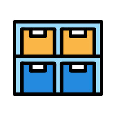 Shelf with Boxes, Storage Unit in Orange and Blue