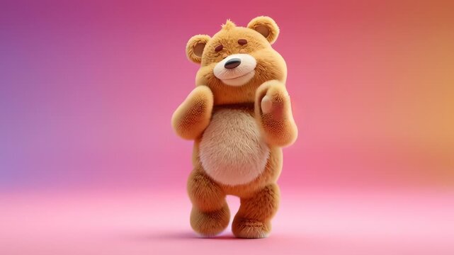 "Playful Cartoon Bear Dance" - Cute animated bear dancing in colorful background, joyful & friendly