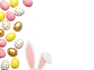 Easter bunny ears with colorful eggs on transparent background for spring holiday