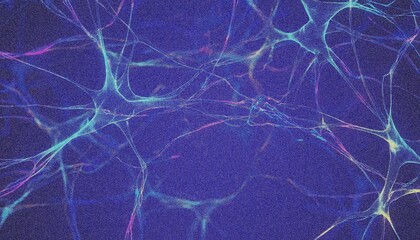 Neural network background, glowing lines on a dark background with noise and grain illustration.