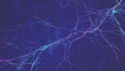 Neural network background, glowing lines on a dark background with noise and grain illustration.